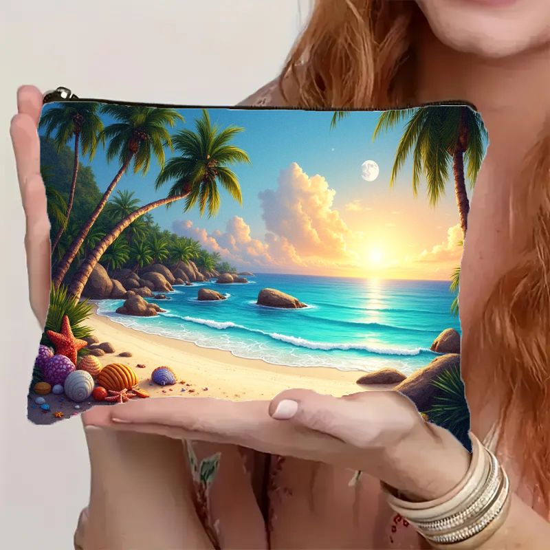TEMU Trousse de Cosmétique légère et avec un design plat 2D d'un tropical , équipée d'une fermeture éclair. Cet organisateur de cosmétiques portable
