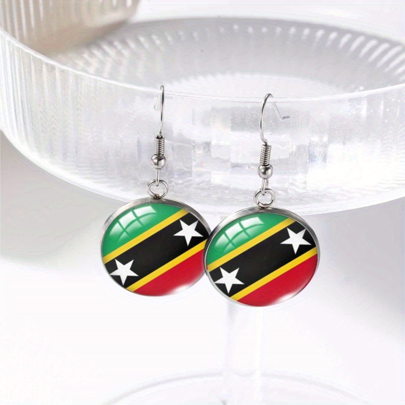 TEMU 1 Pair Of Crazy St. And Nevis Earrings, 2 -shaped Jewelry With The Flags From Saint Christopher-nevis, Perfect Christmas Gift, Gift For Her,