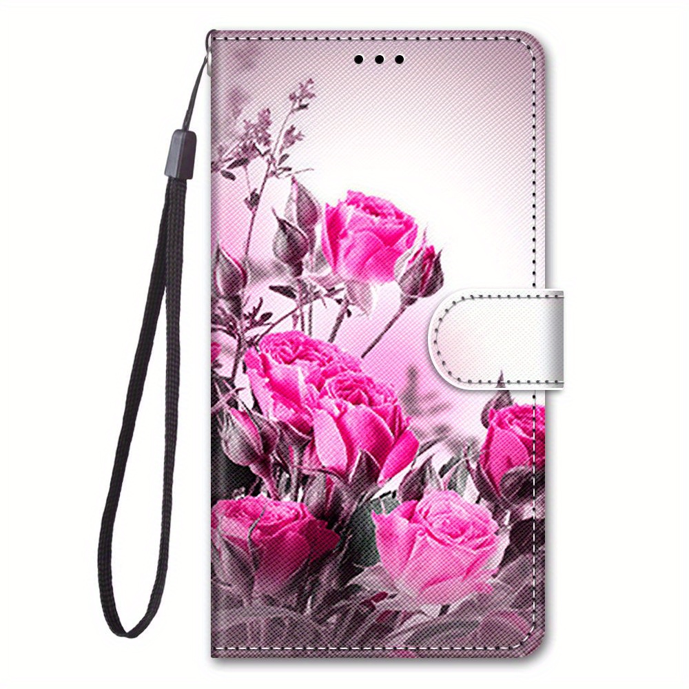 TEMU Painted Phone Case With Lanyard, Creative Double Fold Leather Flip Phone Case With Card Slot Anti-theft Brush For Galaxy A56/ A36/ A06/ A05s/