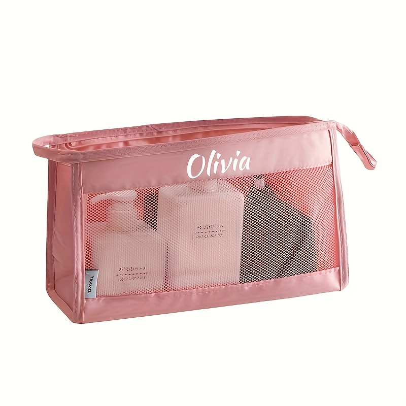 TEMU 1pc Name/initials Toiletry Bag - Lettering Suitable For, Bridesmaid Gift, Large Capacity Hanging Travel Bag With Twill Mesh Design, Lightweight