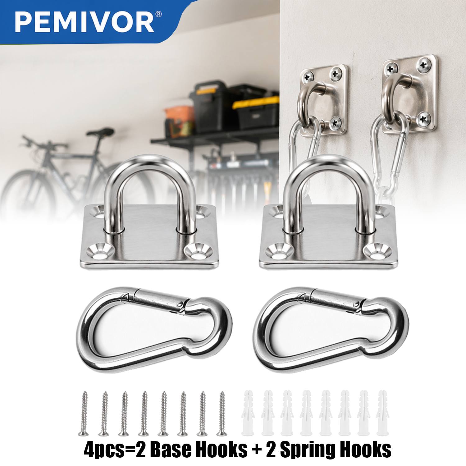 TEMU 4pcs Hammock & Porch Swing Suspension Hardware Kit With All Mounting Screws & Anchors, Heavy 304 Stainless Steel Wall Ceiling Mount Hanging