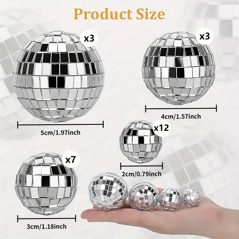 TEMU Set Of 25 High-quality Mirror Disco Balls In 4 Sizes (5cm/1.97", 4cm/1.57", 3cm/1.18", 2cm/0.79") For Reflective Decoration At Birthday And