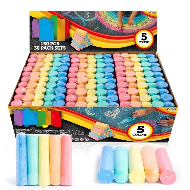 TEMU Ensemble de 150 craies en 30 paquets, 5 couleurs, boîte non , craies jumbo lavables pour jeux d'art en extérieur, peinture , au , en extérieur