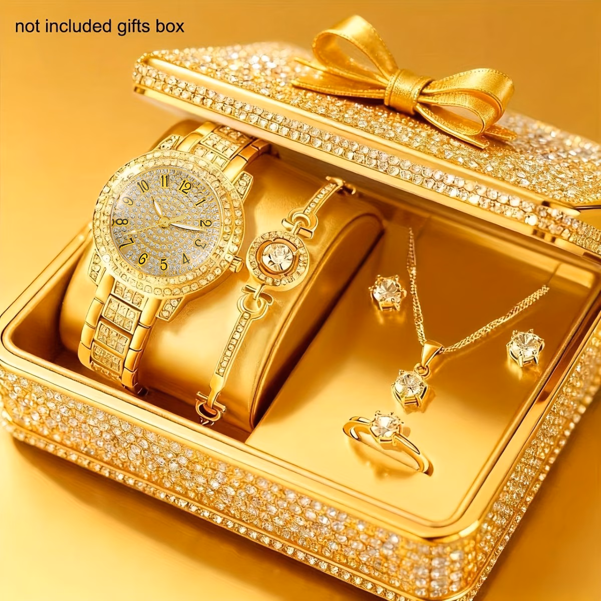 6pcs set watches for women set with 5pcs bracelet necklace earrings ring jewelry for women set elegant womens watches valentines day birthday christmas gifts for women reloj de mujer watches for women Product details 0