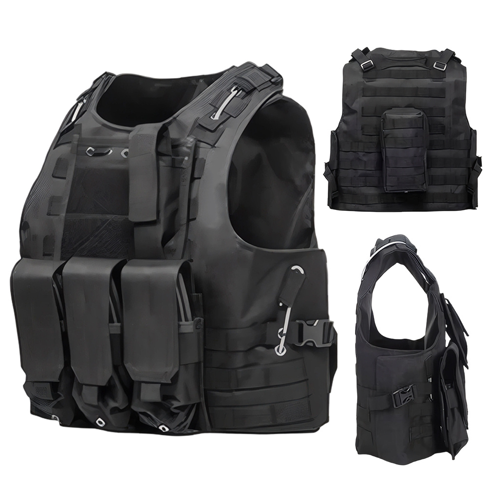 Black Protective Tactical Vest, 600d Nylon Molle Utility Vest With For, Shooting, Training, And Outdoor Activities