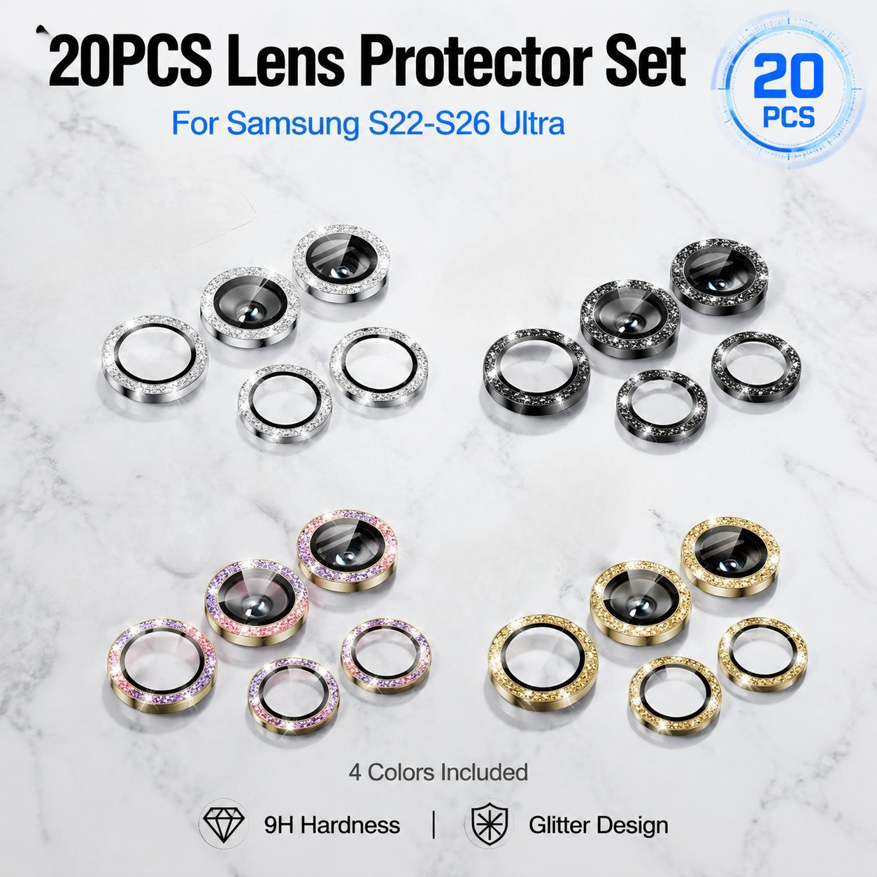 TEMU 20pcs Metal Camera Lens Protector For 9h Hardness Anti Scratch Full Coverage Installation Case Friendly