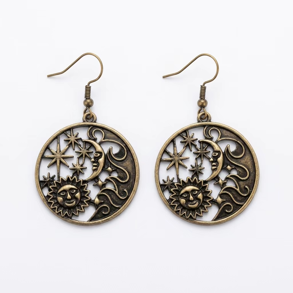 TEMU 1 Pair Women's Fashion Drop Earrings, Vintage Hip-hop Distressed Geometric Circular Hollow Star Moon Pendant Earrings For Daily , Ramadan Party