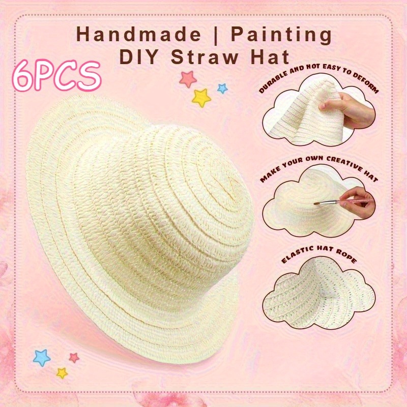 6pcs blank straw hats painting elastic free lightweight diy  display picture 3