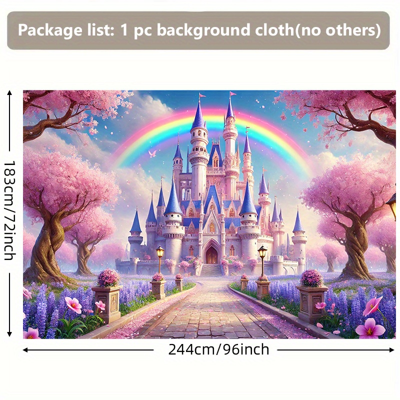 TEMU 2d Flat - 2d Flat - 1 Backdrop Featuring A Castle And Beautiful Flowers, Made Of Durable, Washable, Easy To Hang. Ideal For Parties, Home Decor,