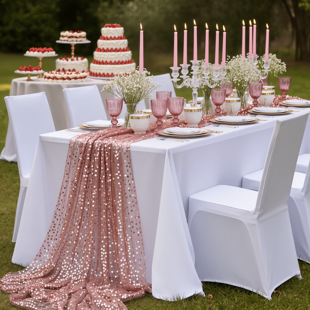 TEMU Chemin de table éblouissant de luxe léger couleur or rose avec 4 bandes auto-adhésives, de paillettes dorées à pour rehausser effort votre