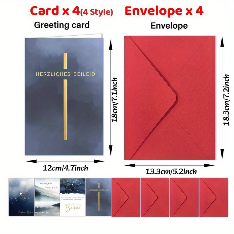 Image of 4pcs German Trauerkarte, Sympathy, , Bereavement Card, Memorials & Condolence, Card, Gift For Family &