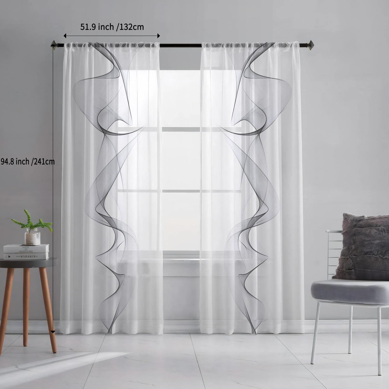TEMU Lot de 2 rideaux, design esthétique, danse âme, naturelle, fibre de polyester semi-transparente, rideaux à barre, décoration de fenêtre pour