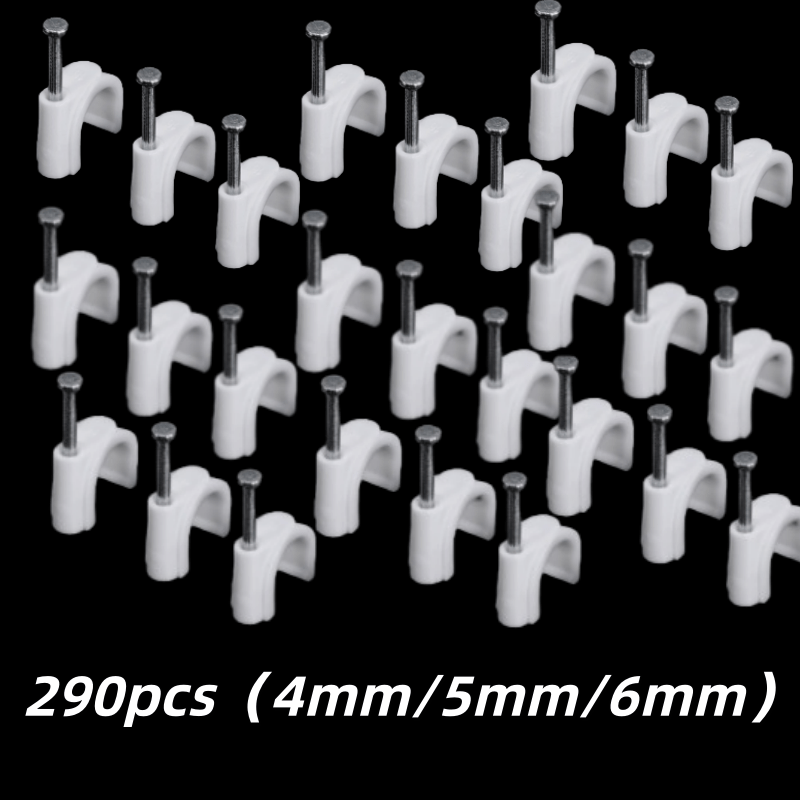 TEMU 290pcs For Cable Fixing Nails With Studs 4-6mm Round Wire Clips Ethernet For Cable Wall Clips Compatible With , Cat6, Cat7, Rg6, Rg59 For Cables