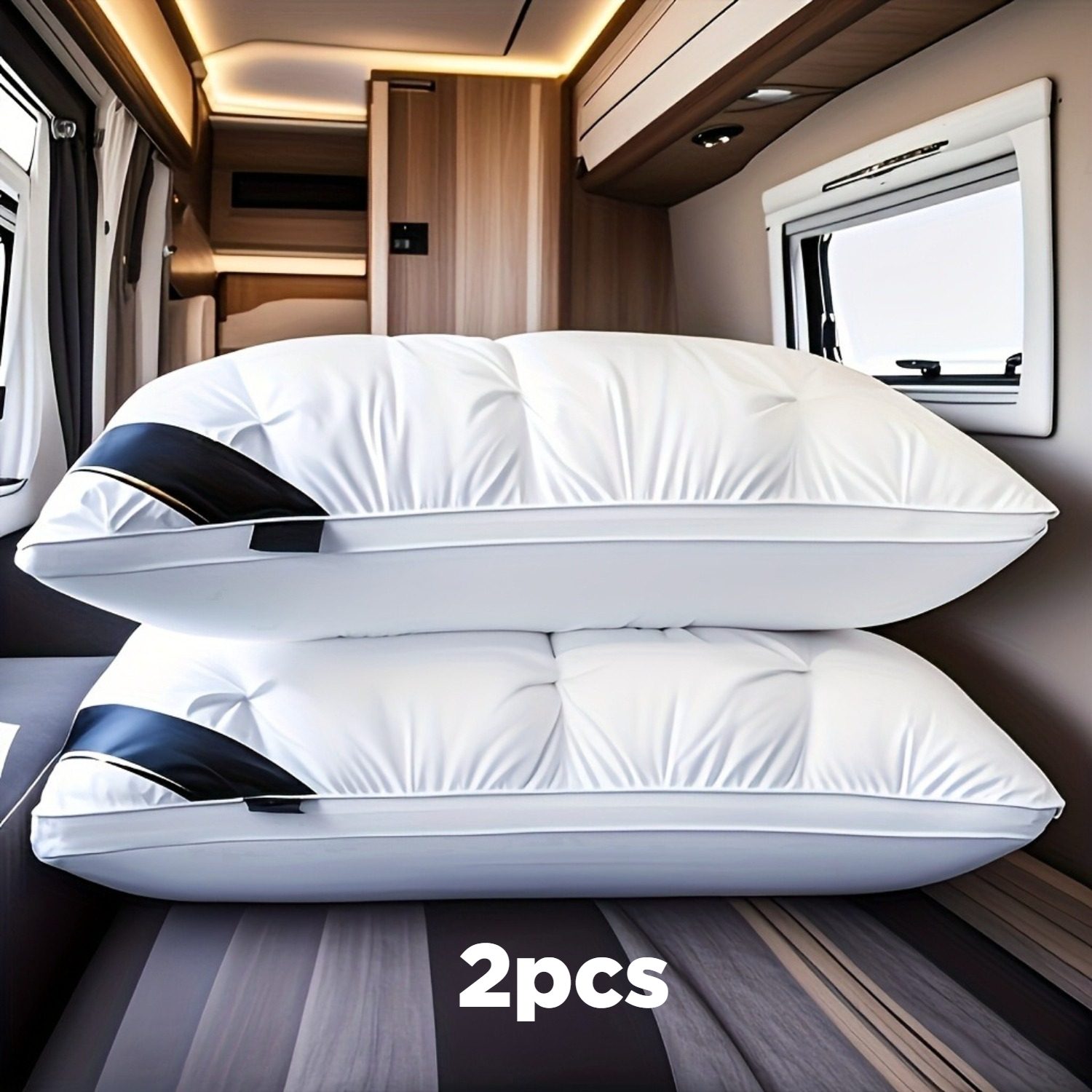 Image of 1/2pcs Rv Sleeping Pillow - 5- Quality Bed Pillow With Neck Support, Non-collapse High-loft Core, Breathable Polyester Cover, Machine Washable For Rv, , And Bedroom (74x48cm)