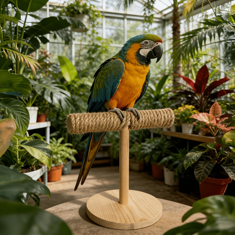 Solid Wood Hemp Rope Parrot Stand for Claw Training