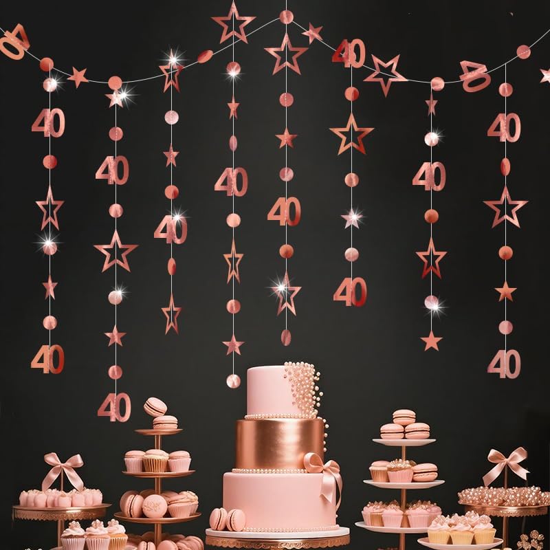 Image of 1pc Rose Golden 40th Birthday Garland Rose Golden 40 Streamer Fabulous 40th Birthday Party Hanging Ornament For Women Old Over Party Decorations, 40th Anniversary