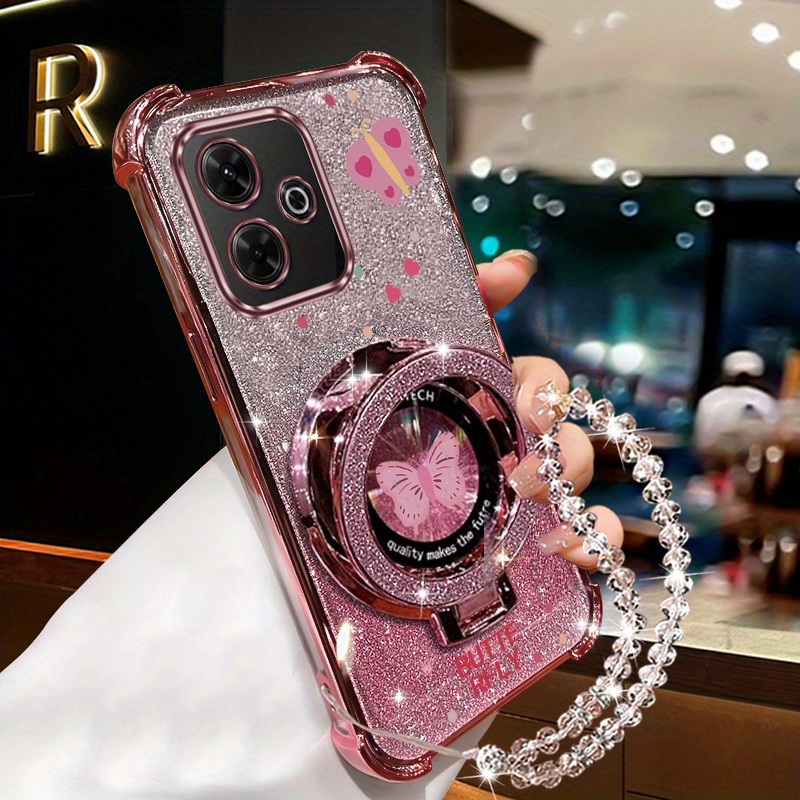 TEMU para teléfono: con correa de muñeca de con diamantes, soporte magnético para Xiaomi Redmi 13 Redmi13, antiimpacto, a prueba de golpes, con