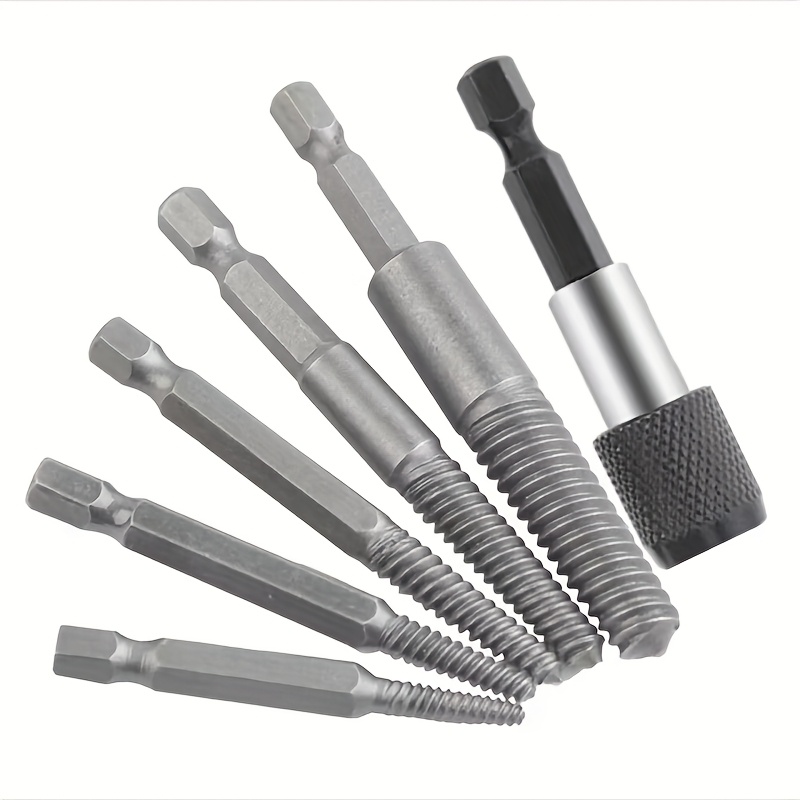 TEMU 6pcs Heavy-duty Broken & Screw Extractor Tool Kit With Chuck Adapter - 1pc Suitable For Damaged, Loose, Broken Screws, Nuts, Bolts - Diy Durable