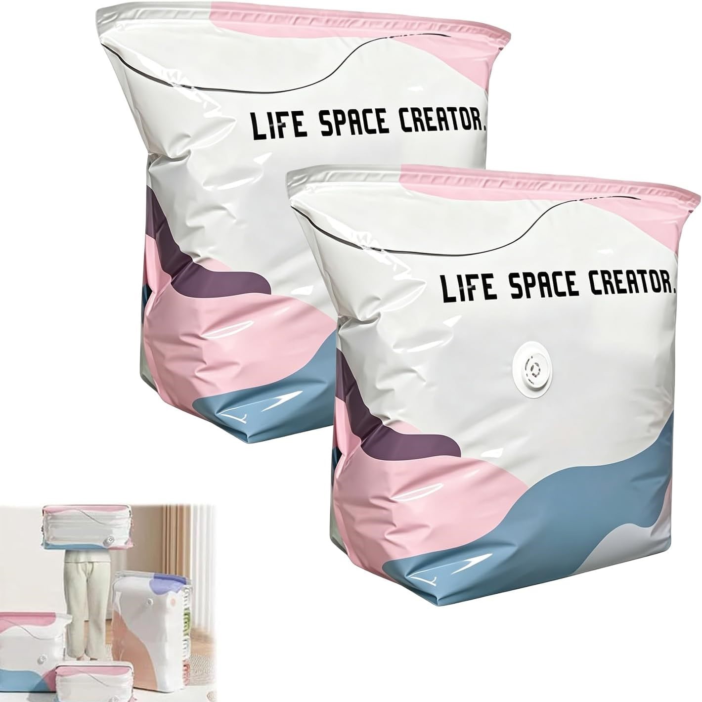 2pcs Vacuum Bag Without Pump, No-pump Vacuum Storage Bags, 3d Vacuum Storage Bag Without Pump, Reusable Vacuum Bag For Clothing, Bed Blankets & Travel, Convenient And Efficient Storage Handling