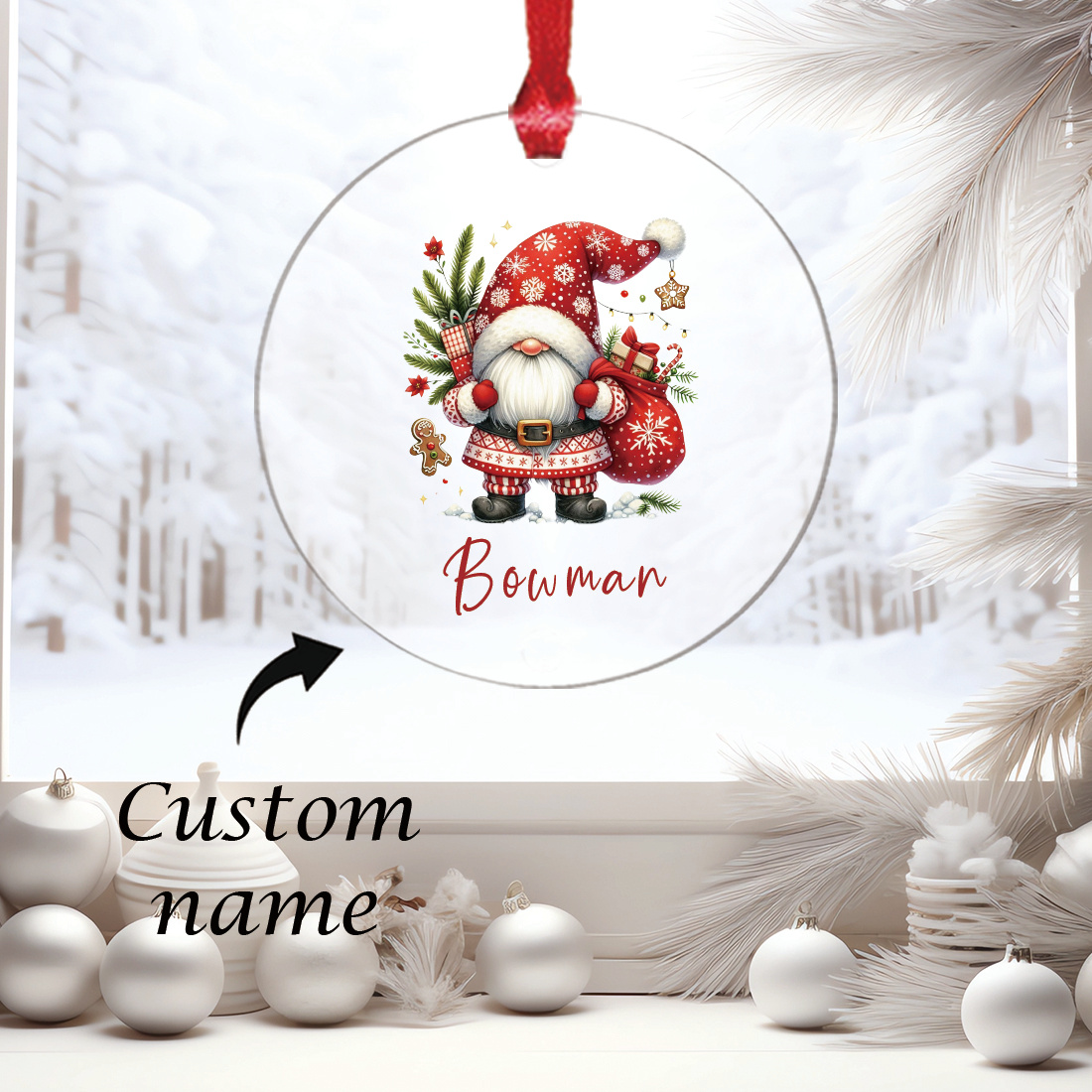 

Name Christmas Ornament - Santa & Elk , For & , For Decor & Keepsake