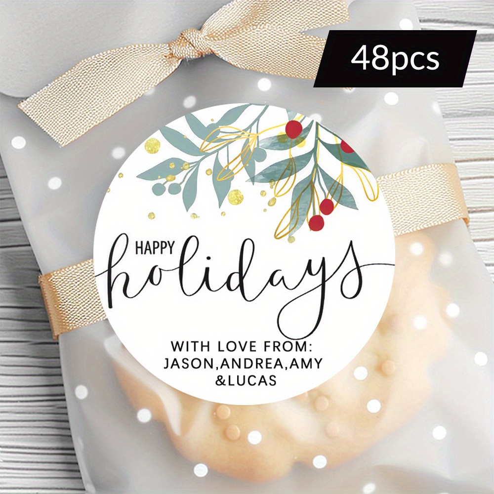 TEMU Personalized Holiday Round Stickers Available In Sets Of 48 Or 96, Showcasing A Foliage Design With ''. Home Decoration, Event Signage, Gift