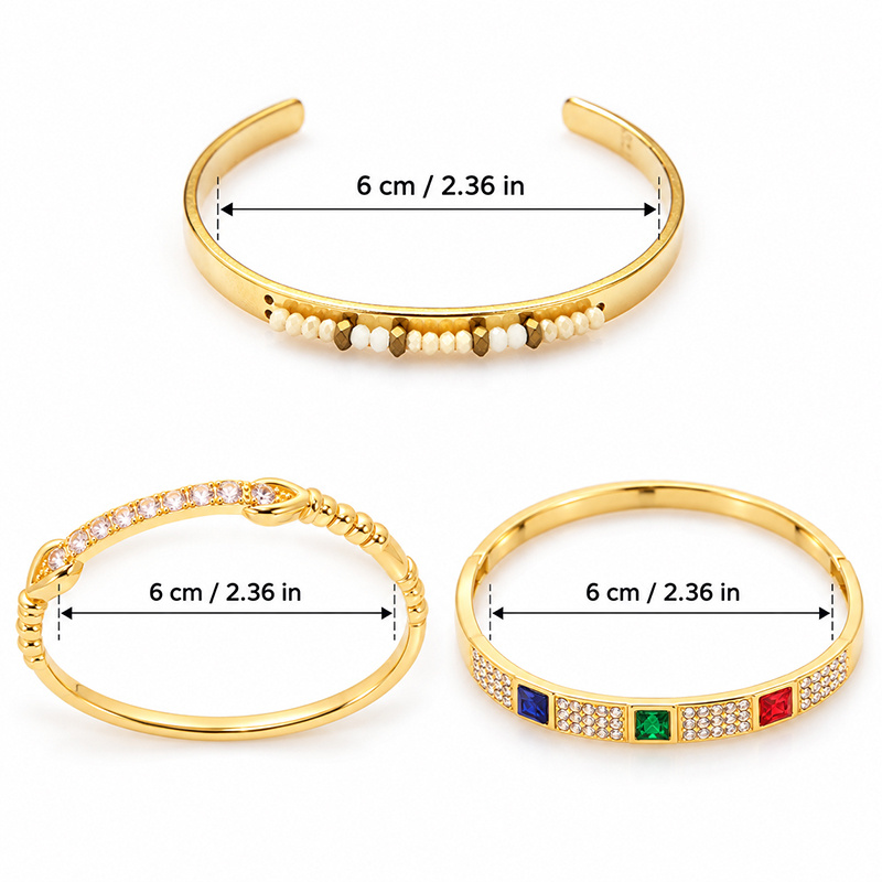 3pcs Square Gem & Twisted Chain Bangle Set for Women