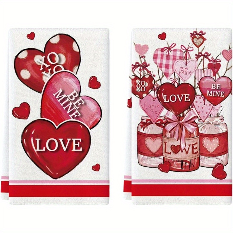 

2pcs Polyester Kitchen Towels - 18x26 Inch, Valentine's Day & Housewarming Gifts, Reusable Dish & Hand Towels For Anniversary & Wedding Decor