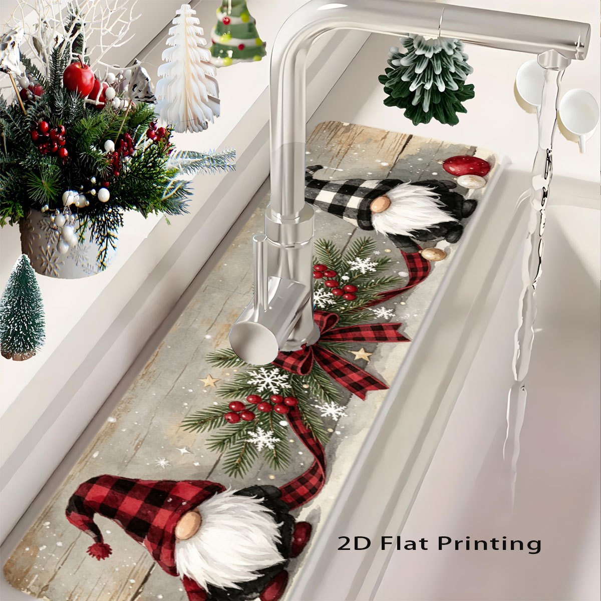 TEMU 1pcchristmas Festive Vibe Faucet Drain Mat, Perfect For Christmas Decor, Cozy Kitchen Bath Accessory, Ideal For Under Sink Faucet Area, Makes A
