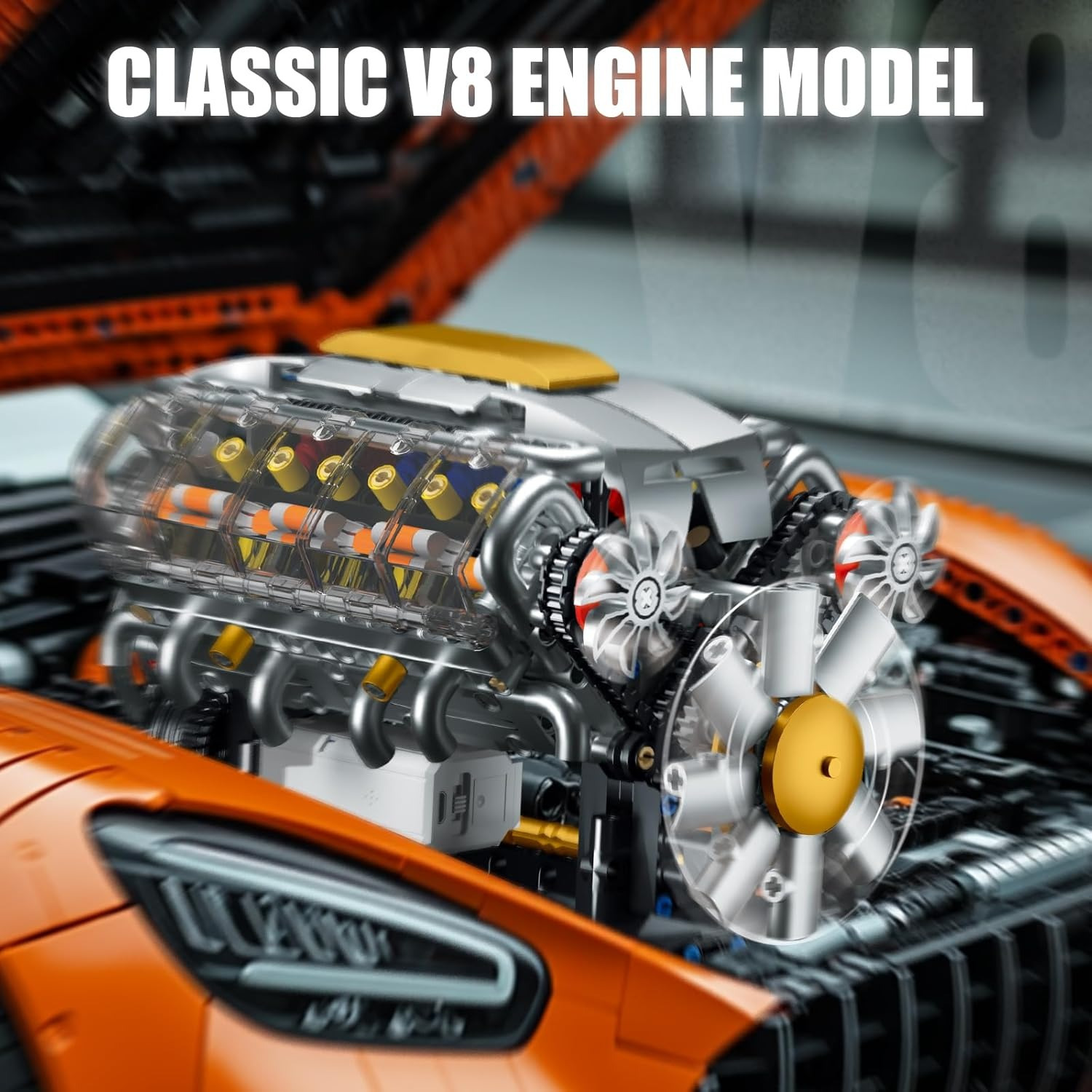 V8 Sports Car Engine Building Block Set, Capable Of Real Operation, Exquisite And Creative DIY Model Toys, A Puzzle Birthday Gift for Car And Mechanical Enthusiasts, Independence Day 692pcs