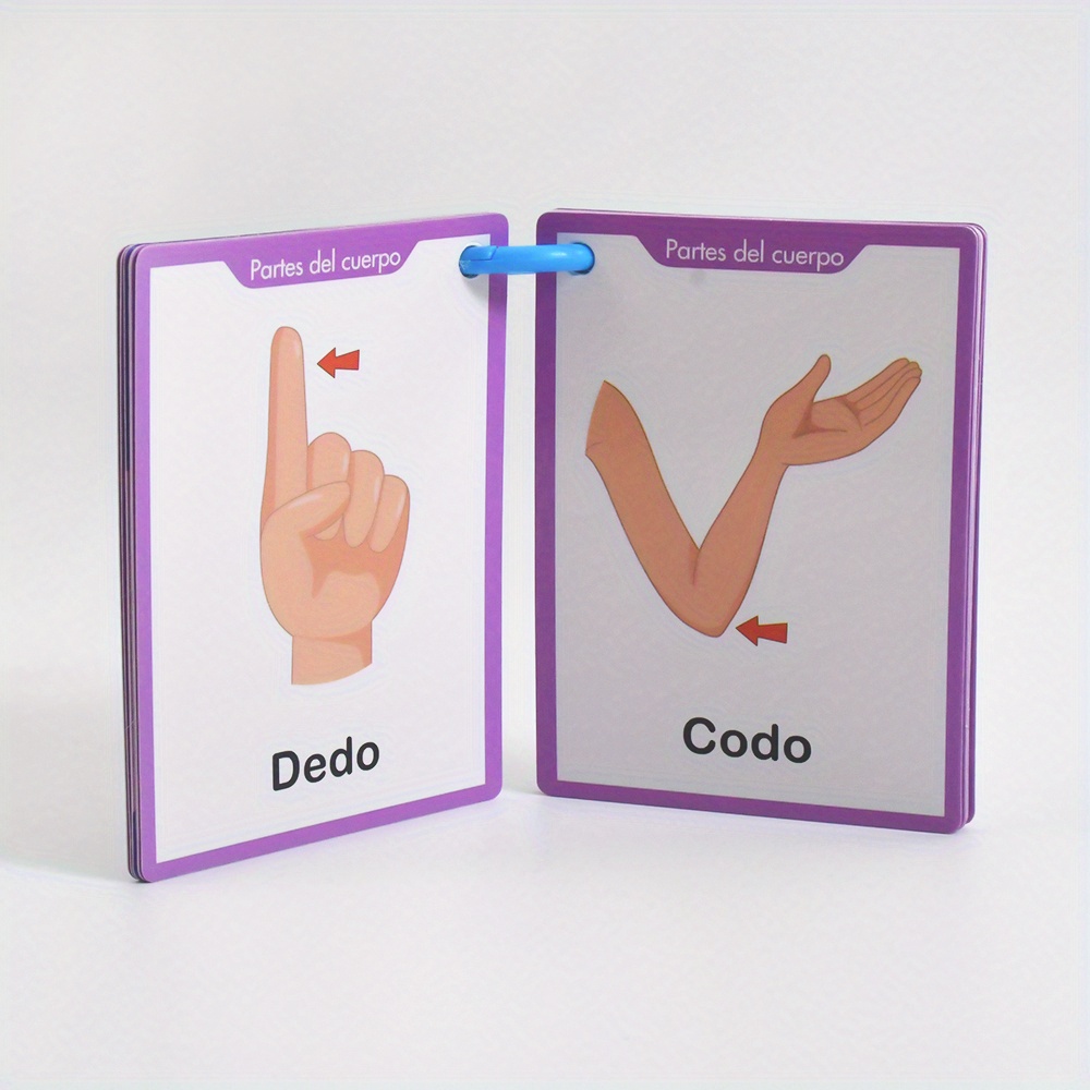 Tarjetas De Aprendizaje De Partes Del Cuerpo En Inglés | 15 Flashcards De 11x8 Cm Con Imágenes De Dibujos Animados | Material Resistente Y Reutilizable Con Anilla De Carpeta | Ideal Para Niños Y Aulas