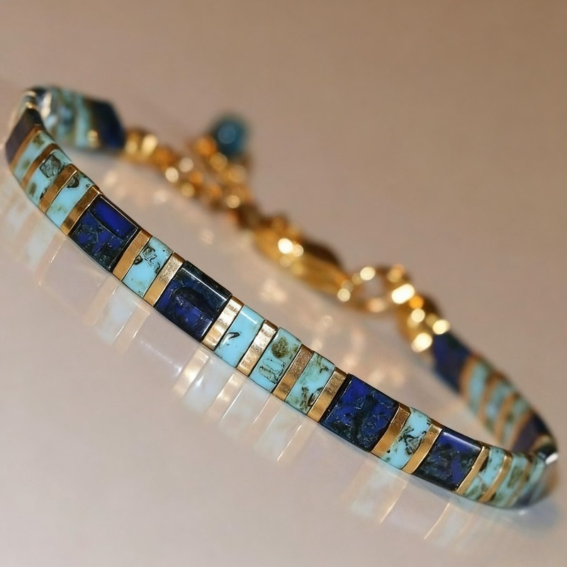 TEMU Beaded Bracelet Flat Glass Bead Layered Stacking Minimalist Jewelry