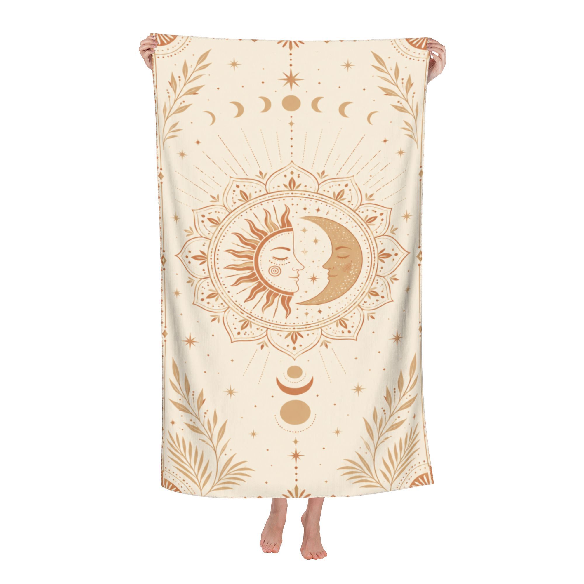 TEMU 1pc Boho Sun Towel, Neutral Beige Celestial Pool Towel For Summer Travel, Beach Chair, Picnic, Yoga, Gift, Vacation, Pool Party,, Minimal