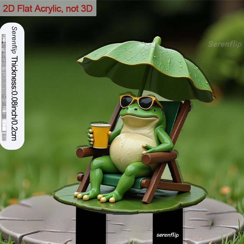 2d Flat - 【2d Flat】 1pc 2d Flat Acrylic Insert With Pointed Base For Gardens, Frog Sitting Under A Leaf - Umbrella For Decorating Courtyards And Potted Plants, Suitable For Ornaments And Outdoor Decor
