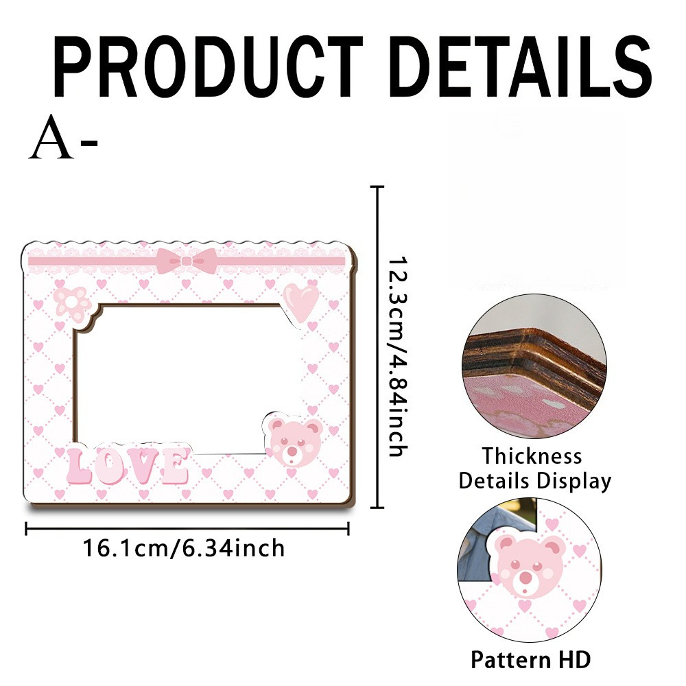 2d flat printing 1pc   themed photo frame with cute bear and heart pattern wooden picture frame suitable for couples desktop or horizontal table placement ideal for newborn parties wedding gifts valentines day presents