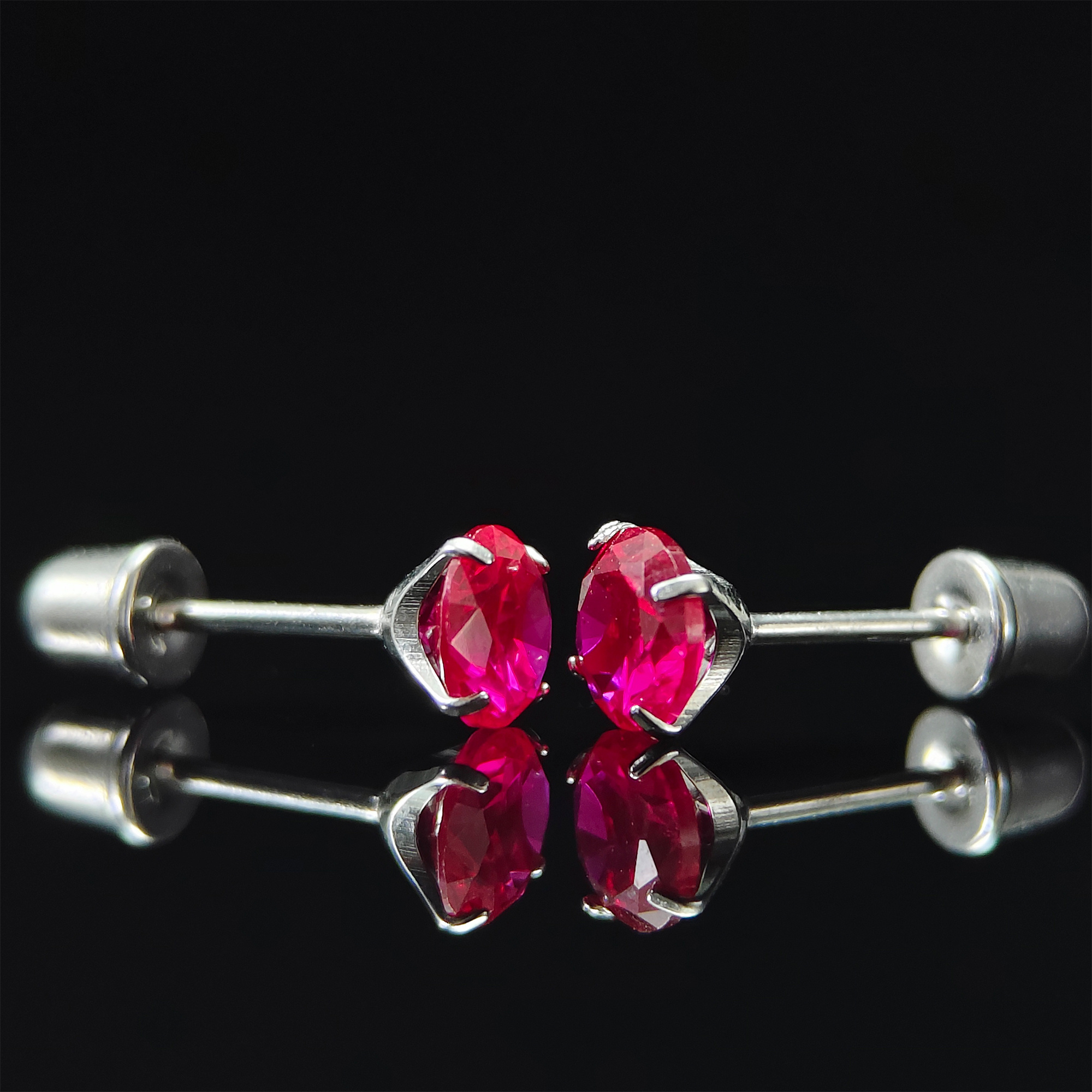 Women's 0.5/2 Carat Four Prong Red Artificial Stone Earrings