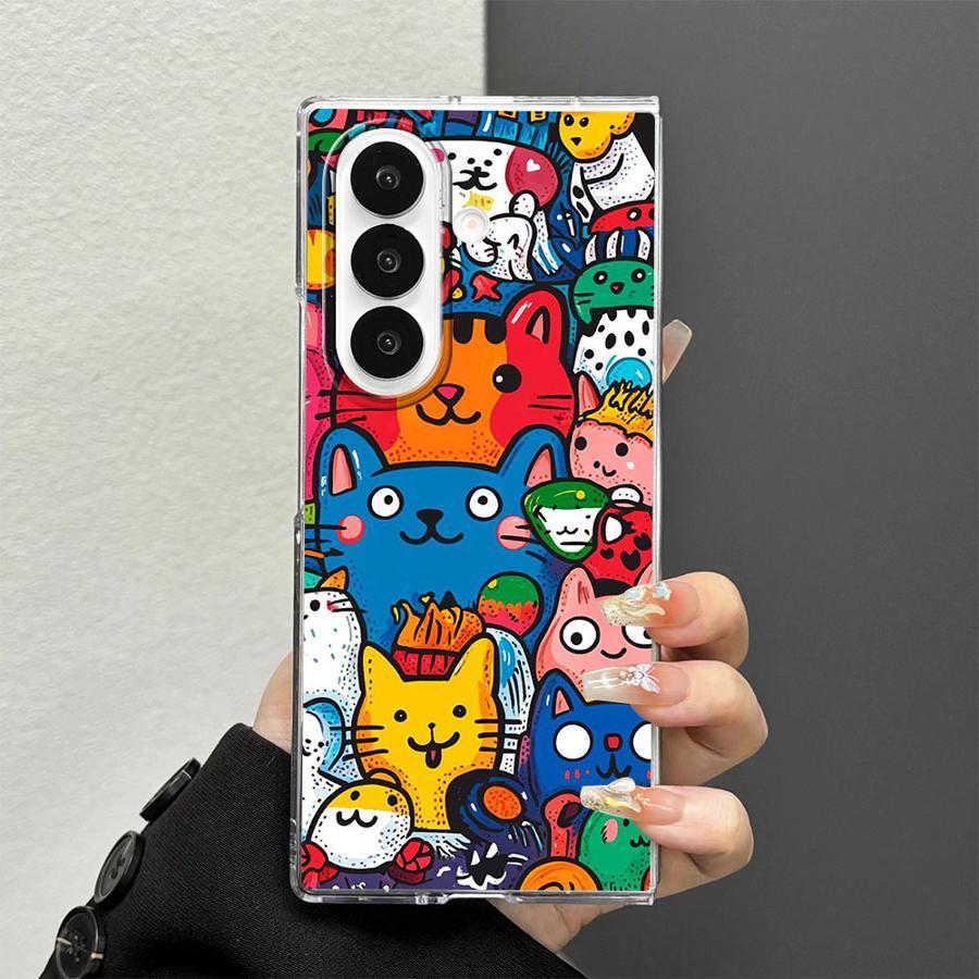 TEMU Phone Case Suitable For For Galaxy Z Fold 7 6 5 4 3 Se Fold6 Fold5 Fold4 Fold3 Cover Colorful Cute Cat