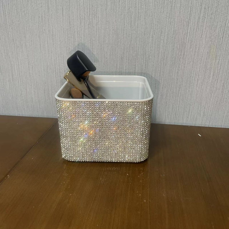 1pc handmade sparkling tissue box holder with glittering diamonds square plastic countertop organizer for bathroom kitchen or living room elegant tabletop storage for tissues napkins and more bathroom tissue holder decorative storage glittering   Product details 4