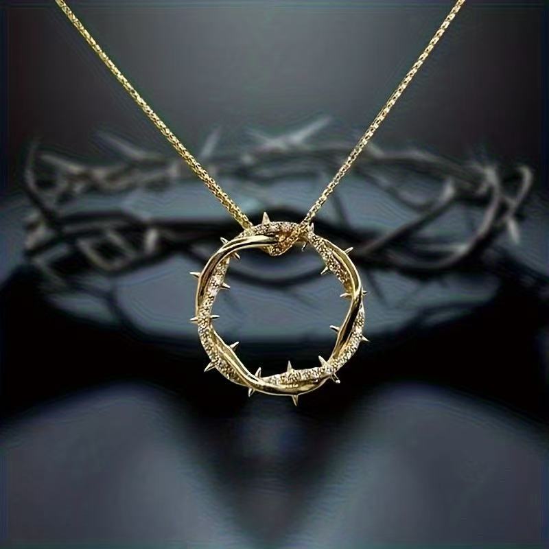 TEMU 1pc Thorn Round Pendant Necklace With Rhinestones, Fashion Minimalist Niche Design For Men And Women