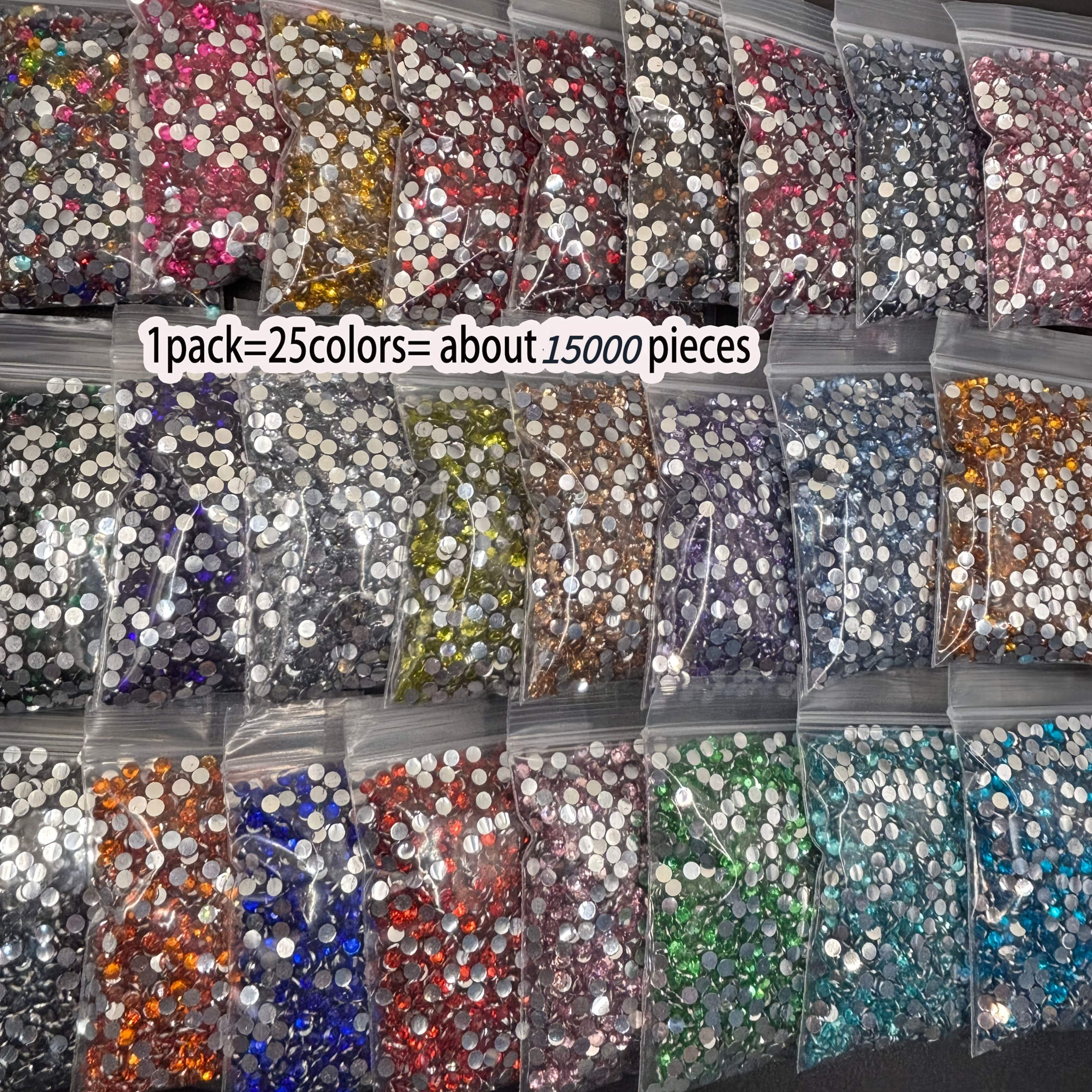 TEMU 25 Colors/15000pcs 5d Resin Round Rhinestones, Diameter 3mm, High-quality Silvery Flat-bottomed Rhinestones, Suitable For Handmade, Coasters,