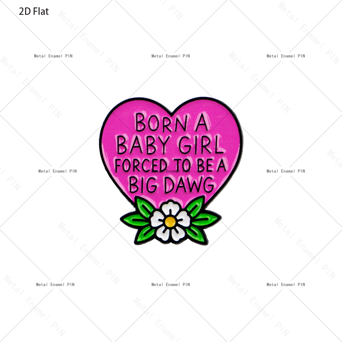 TEMU 2d Flat 1pc Born A Forced To Be A Big Enamel Pin Funny Sassy Quote Floral Metal Lapel Brooch Hat Backpack Badge Women
