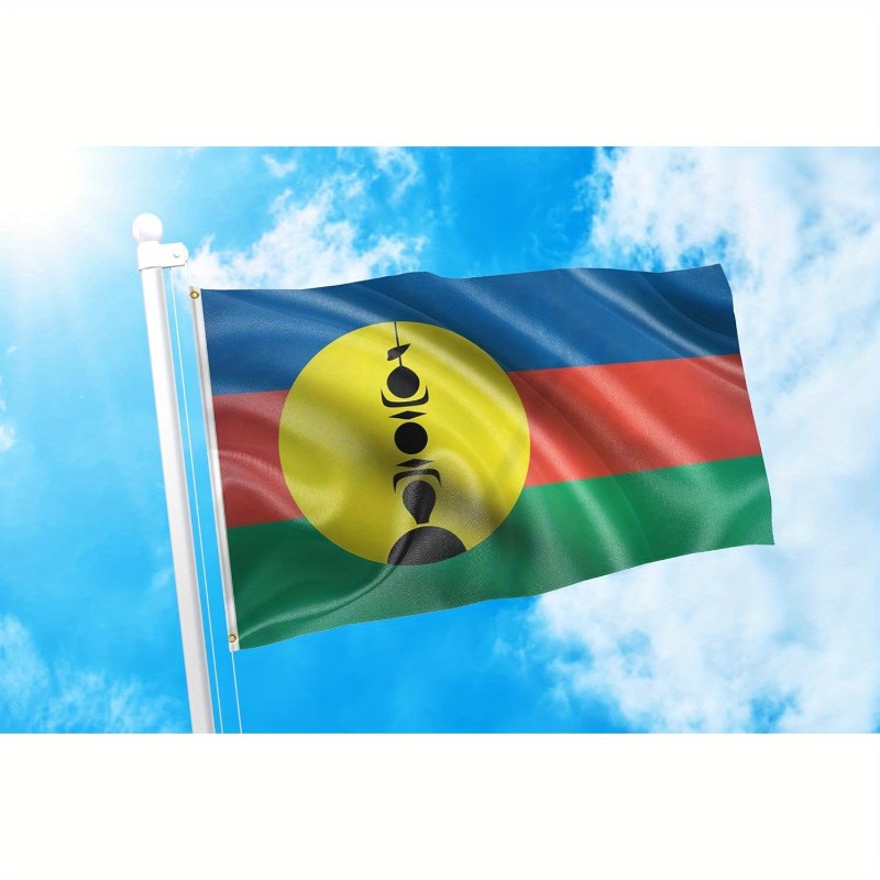 TEMU 1 pièce Drapeau de -Calédonie 3x5ft - Drapeau National Calédonien avec Jaune et Rayures , 100% aux UV pour Utilisation Extérieure/Intérieure,