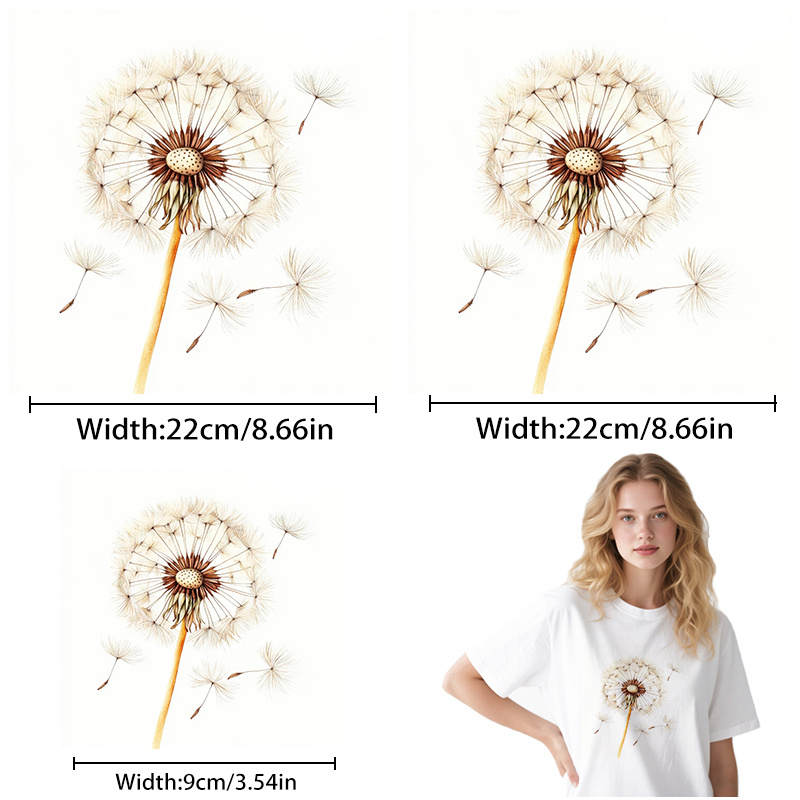 E-shop 3 Stück Hochauflösende Bügelbilder, DIY Bügelpatches, Löwenzahn-Design, Einfach anzubringen, Rückstandsfreie Haftung, Hohe Reißfestigkeit,