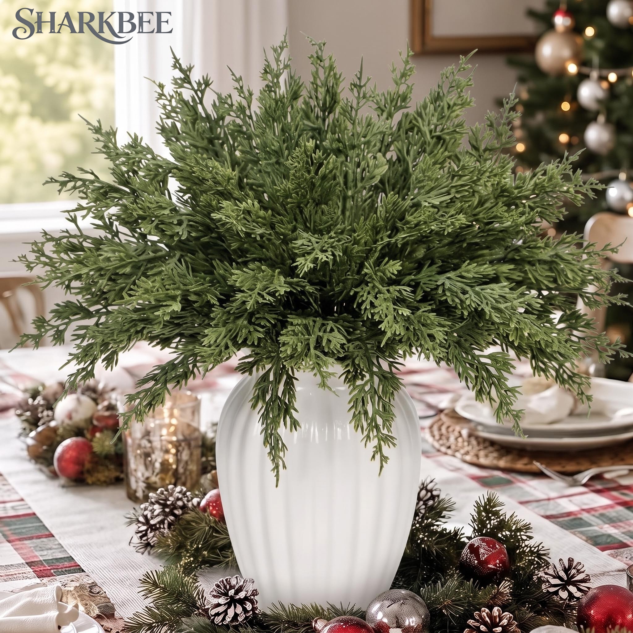 TEMU 24pcs Christmas Norfolk Pine Stems, 10.4'' Real Touch Branches Greenery Picks | Long Artificial Evergreen, Faux Floral For Fireplace Mantel