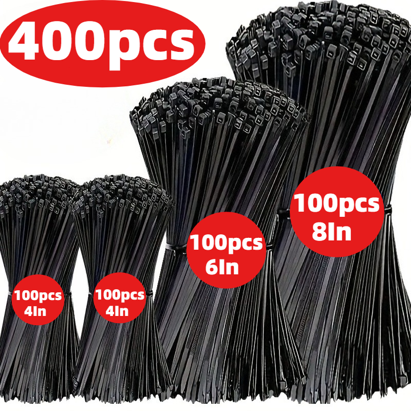 400pcs durable nylon zip ties in sizes 20 15 10cm self locking nylon cable ties suitable for organizing electronic devices home office industrial and workshop wiring home organziation cable managment