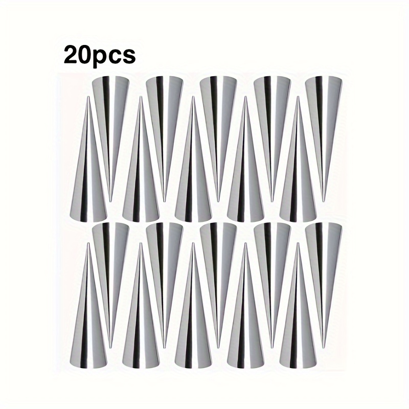 TEMU 20 Pack Stainless Steel Cone Shaped Cream Horn & Croissant Molds Set, Reusable Puff Pastry Baking Forms, Durable Pastry Roll Moulds, Practical