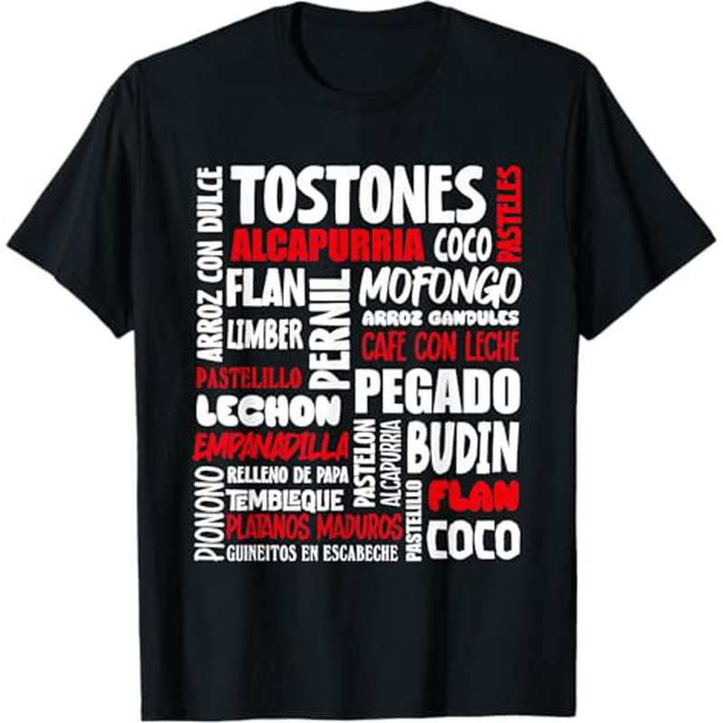 

1pc Puerto Rican Cuisine-inspired Men's T-shirt, 100% Cotton Crew Neck, Casual Printed Tee, , S-xxxl, Black