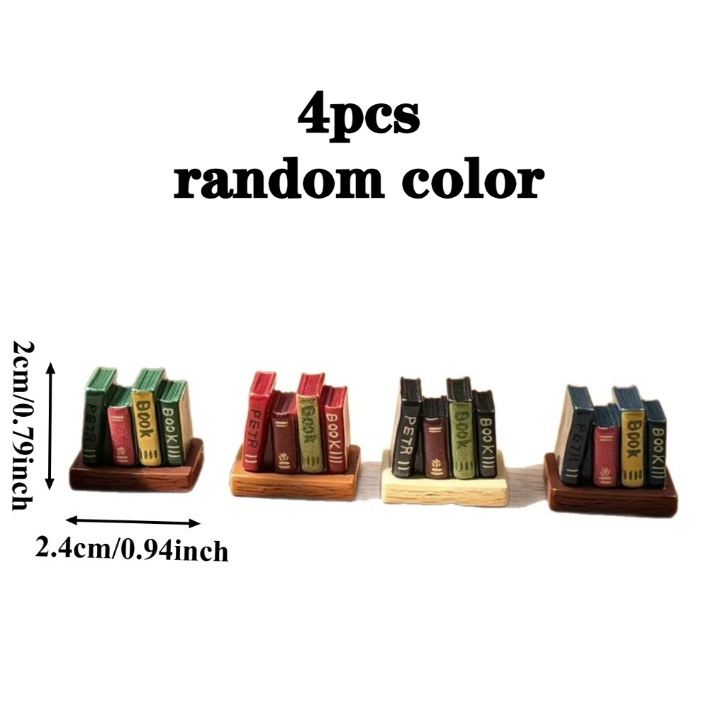 TEMU 4pcs, Mini-boutique de livres simulée, décoration de maison de poupée, matériau en résine, accessoire de de , couleur aléatoire