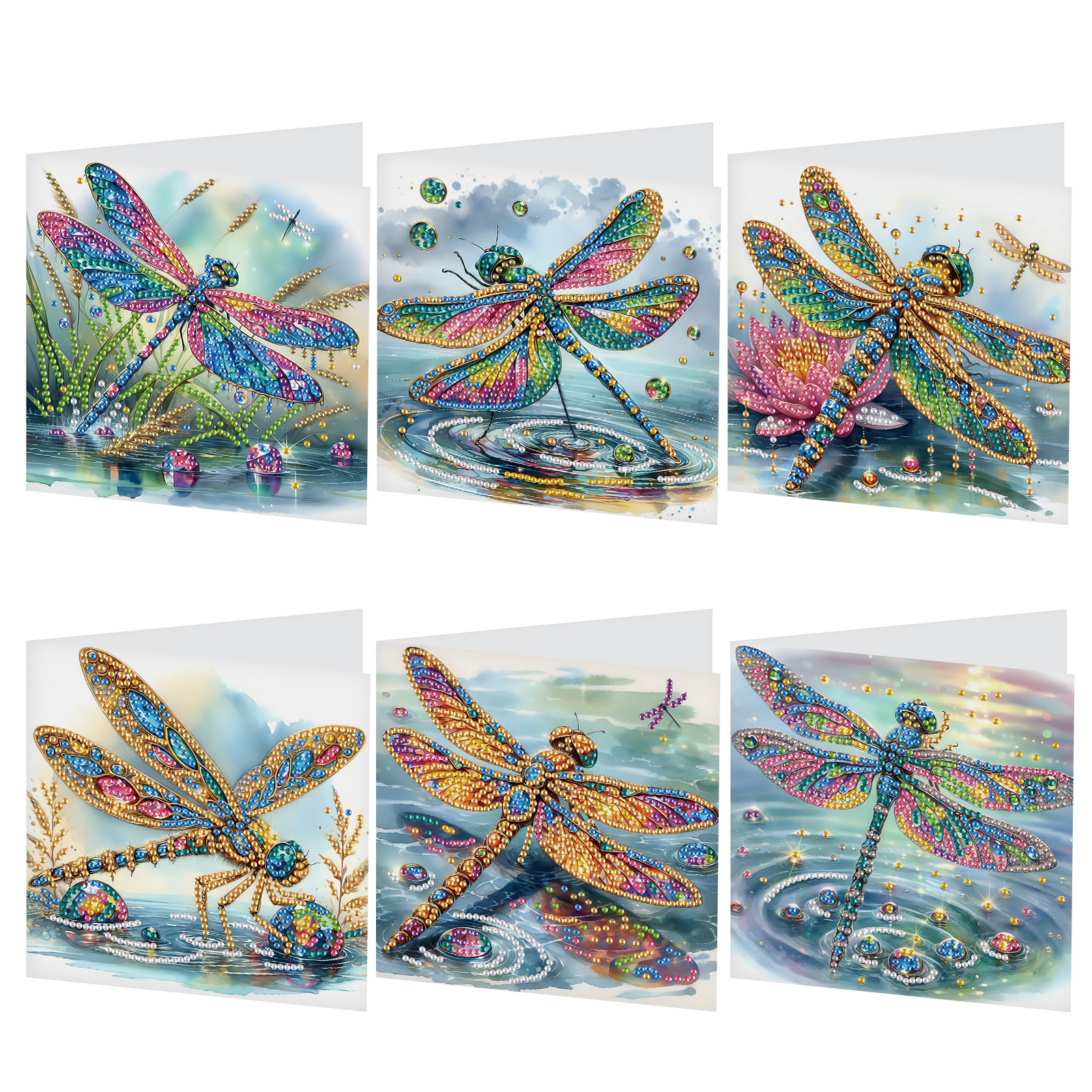 

6pcs Vibrant Dragonfly Diy Diamond Painting Birthday Card Kit - Laser Effect, Nature- With Envelopes, Ideal Creative Gift For Family & Friends, Dragonfly Diamond Painting Kits