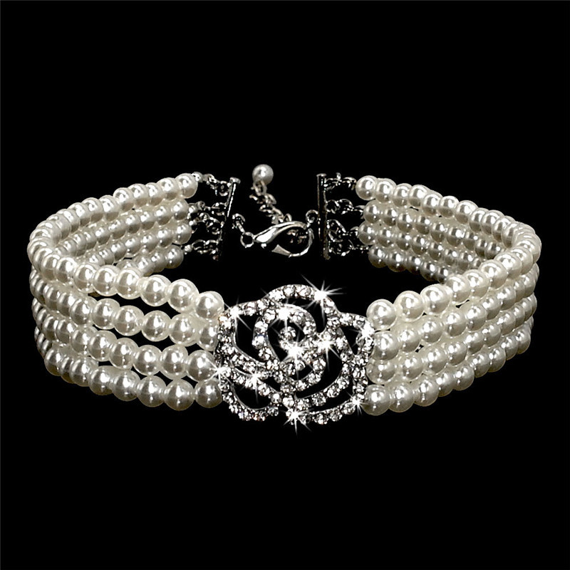 E-shop Perlenhalsband Hunde Halsband Mode Schmuck Welpen Katzenhalsband mit Strasskristallen Künstliche Diamant Rosen Hunde Haustier Zubehör