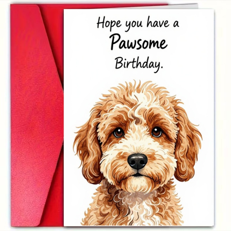 TEMU 1pc Birthday Greeting Card With Cute Curly Puppy, Watercolor - Style Warm Brown Design, For Dog Lovers, Birthday Celebration